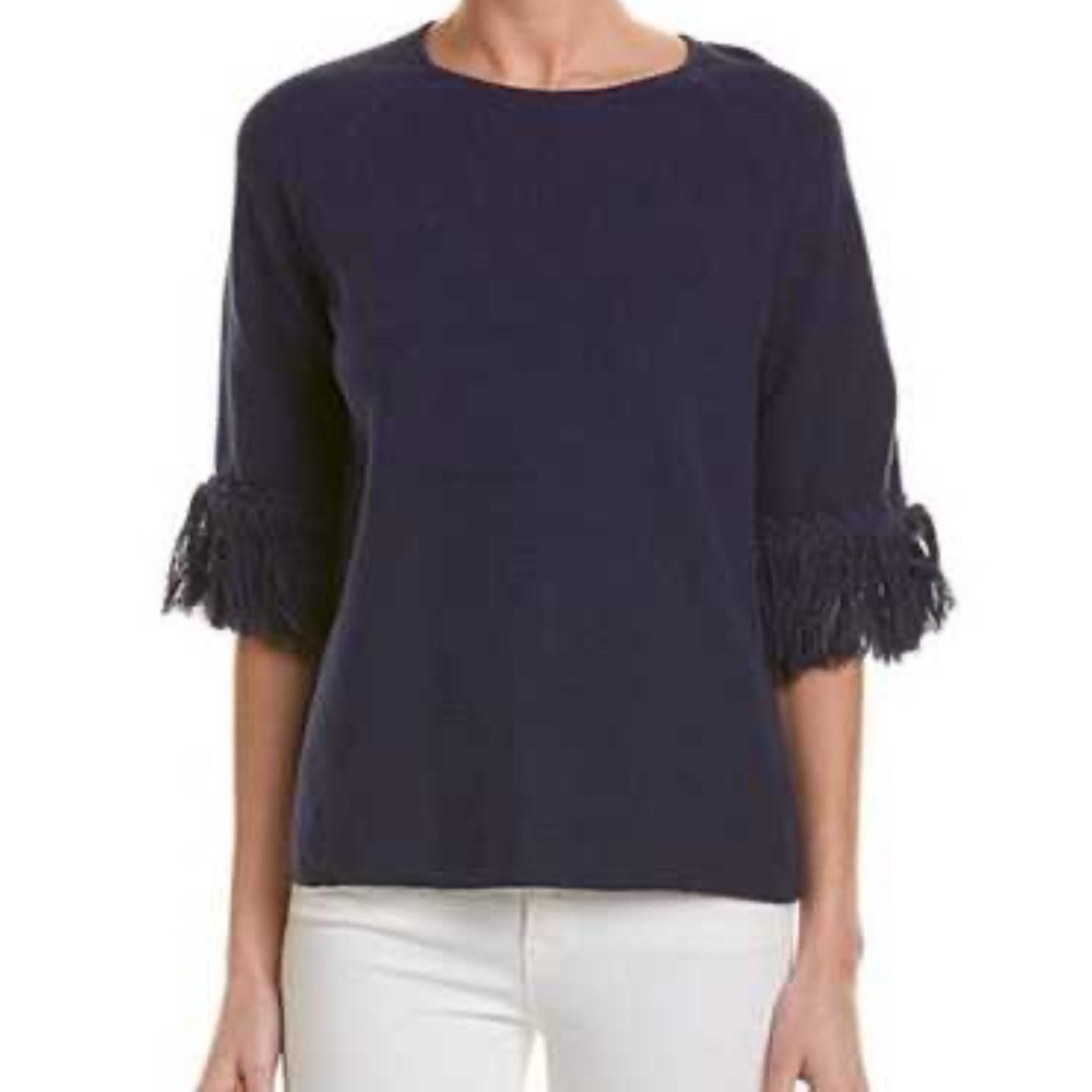 J McLaughlin Lena Fringe Preppy Knit Sweater size M casual EUC